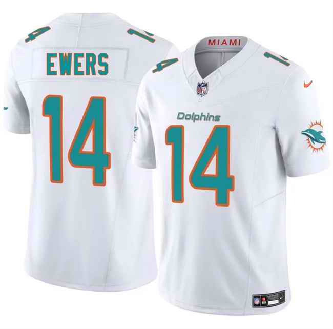 Men's Miami Dolphins #14 Quinn Ewers White 2025 Draft F.U.S.E. Vapor Limited Stitched Football Jersey